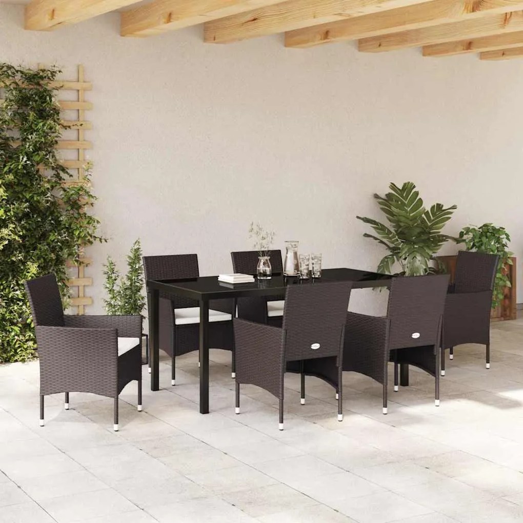 vidaXL Σέτ φαγητού για κήπο με μαξιλάρι 7 pcs Καφέ Πολυ ράταν