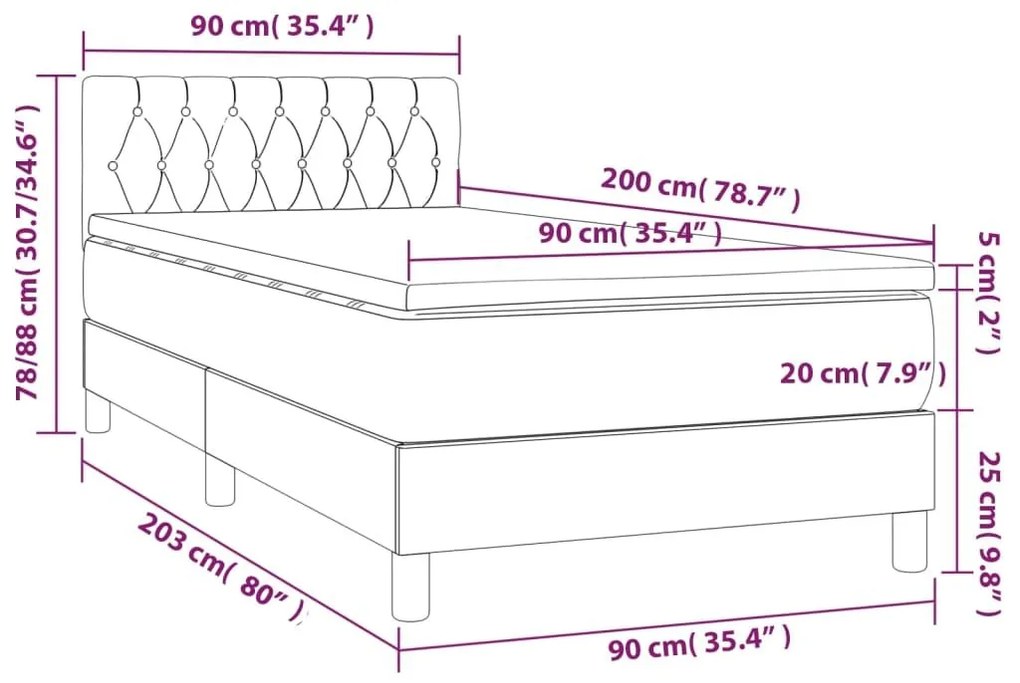 Κρεβάτι Boxspring με Στρώμα Ανοιχτό Γκρι 90x200 εκ. Υφασμάτινο - Γκρι