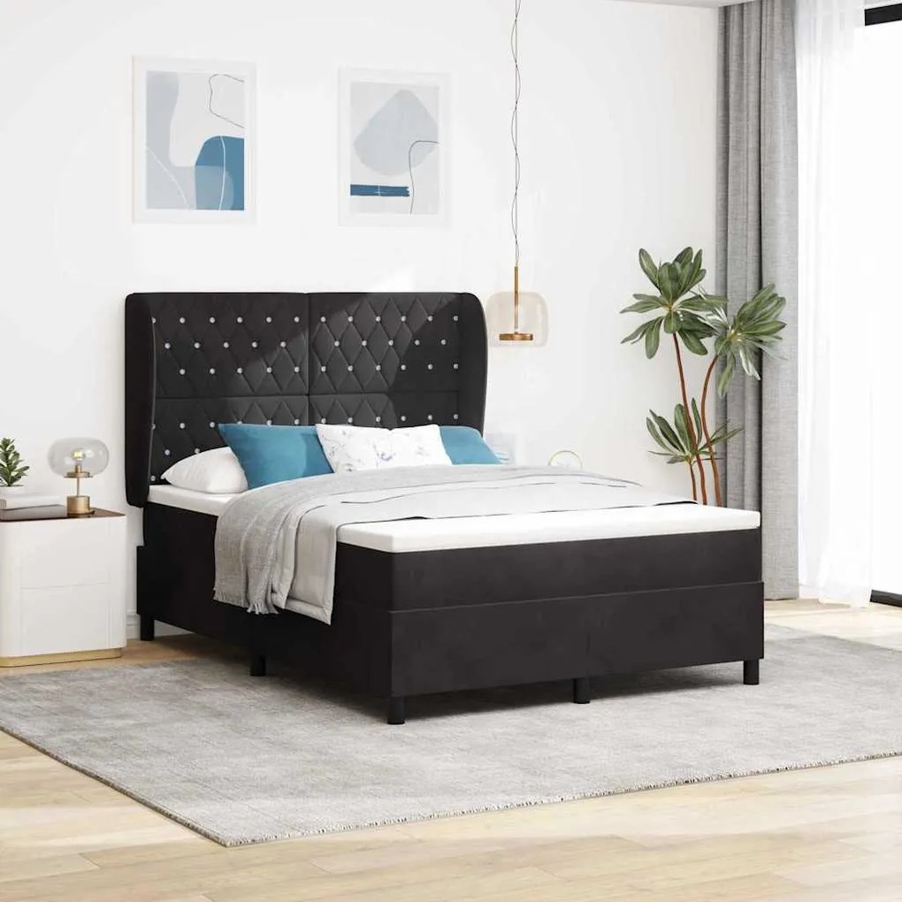 vidaXL Μαύρο Κρεβάτι με Ελατήρια και Στρώμα 160x200 εκ από Βελούδο