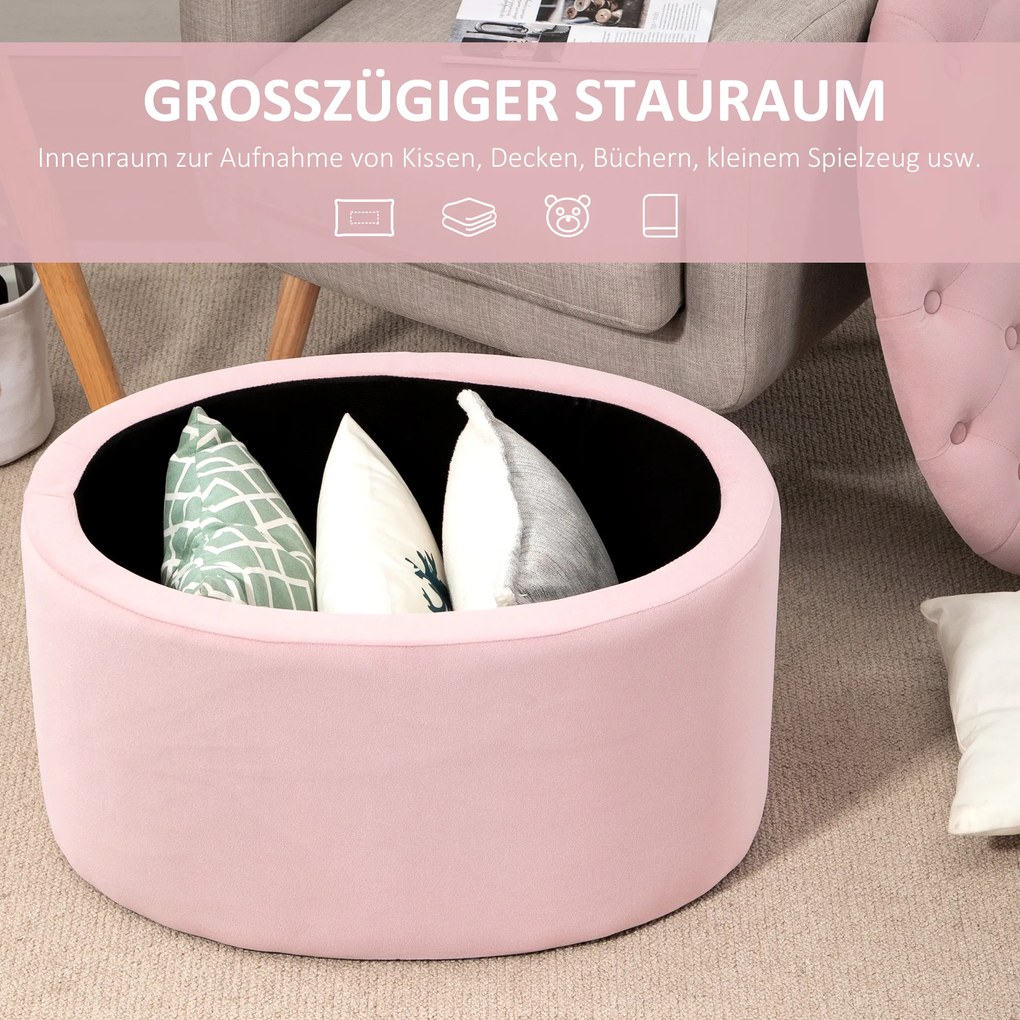 Πάγκος αποθήκευσης Ταπετσαρισμένος πάγκος με όψη βελούδου, Οβάλ σκαμπό, Τρούφα για σαλόνι υπνοδωμάτιο διάδρομο 71 x 52 x 42 cm, Ροζ