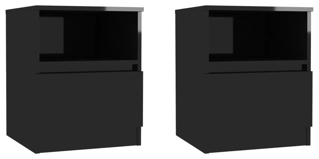 vidaXL Κομοδίνα 2 τεμ. Γυαλιστερό Μαύρο 40x40x50 εκ. από Μοριοσανίδα