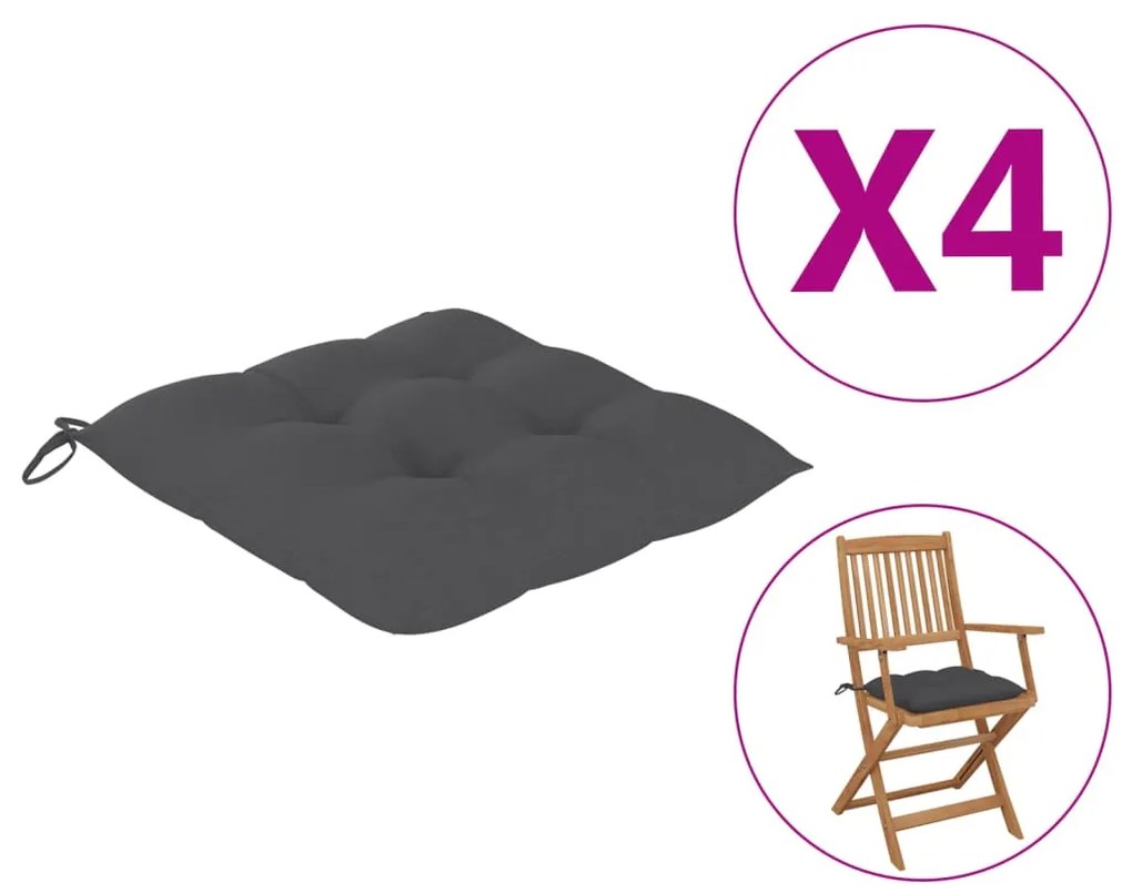 Μαξιλάρια Καρέκλας Κήπου 4 τεμ. Ανθρακί 40x40x7 εκ. Υφασμάτινα