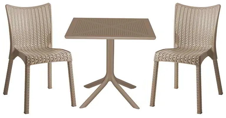 Τραπεζαρία κήπου Groovy-Confident pakoworld σετ 3τεμ PP cappuccino 80x80x74,5εκ