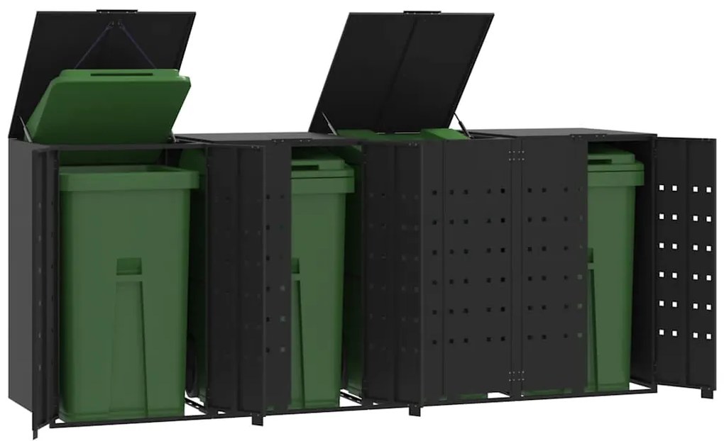 vidaXL Πλαίσιο Κάδων Απορριμμάτων 4 Κάδοι Μαύρο 276x79x117 εκ. Ατσάλι