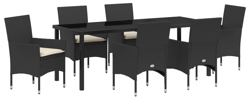 vidaXL Σετ Βεράντας 7 Τεμαχίων με Μαξιλάρια - Μαύρο Πολυ Ράτταν