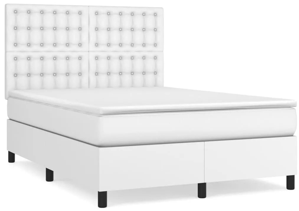 Κρεβάτι Boxspring με Στρώμα Λευκό 140x190εκ.από Συνθετικό Δέρμα - Λευκό