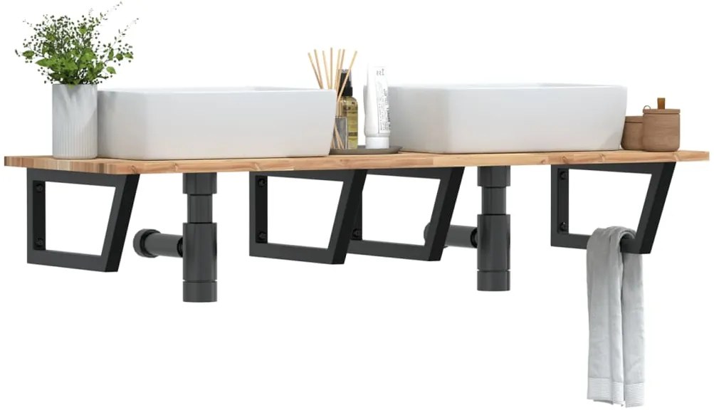 Ράφι Νιπτήρα Τοίχου από Ατσάλι / Μασίφ Ξύλο Ακακίας