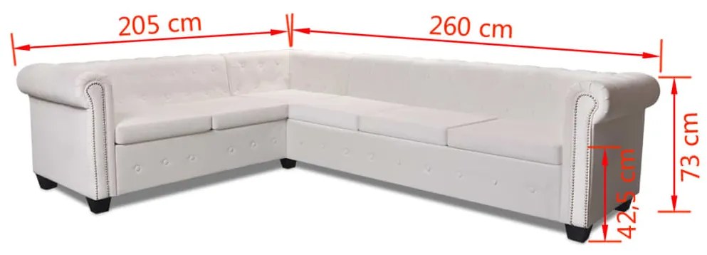 vidaXL Καναπές Γωνιακός Εξαθέσιος Chesterfield Λευκός Συνθετικό Δέρμα