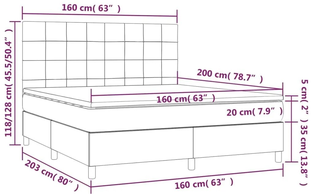 Κρεβάτι Boxspring με Στρώμα Ανοιχτό Γκρι 160x200 εκ. Βελούδινο - Γκρι