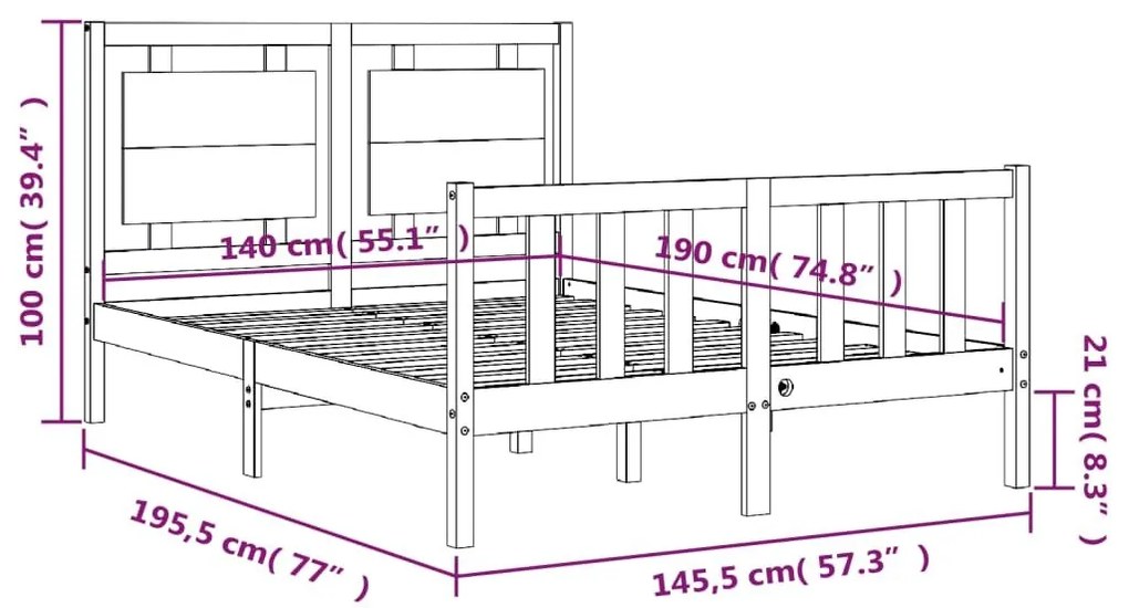 Σκελετός Κρεβ. Χωρίς Στρώμα Λευκό 140x190 εκ Μασίφ Πεύκο - Λευκό