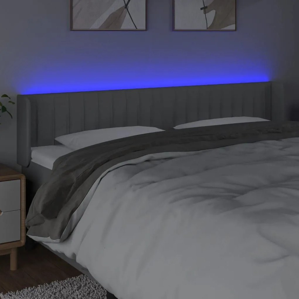 Κεφαλάρι Κρεβατιού LED Ανοιχτό Γκρι 163x16x78/88 εκ. Υφασμάτινο - Γκρι