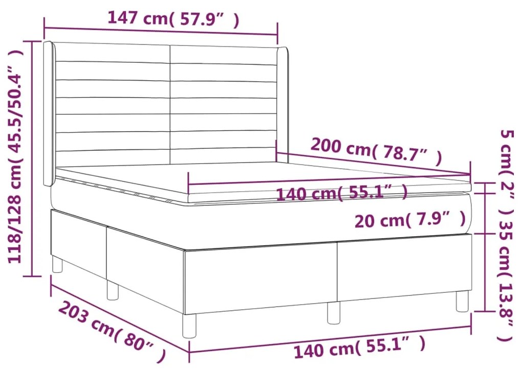 ΚΡΕΒΑΤΙ BOXSPRING ΜΕ ΣΤΡΩΜΑ &amp; LED ΣΚ. ΓΚΡΙ 140X200ΕΚ. ΒΕΛΟΥΔΙΝΟ 3139626