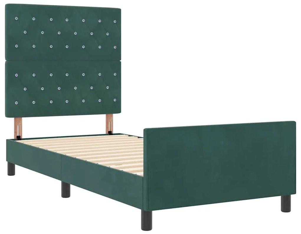 vidaXL Σκελετός Κρεβατιού Σκούρο πράσινο 90 x 190 cm Βελούδο