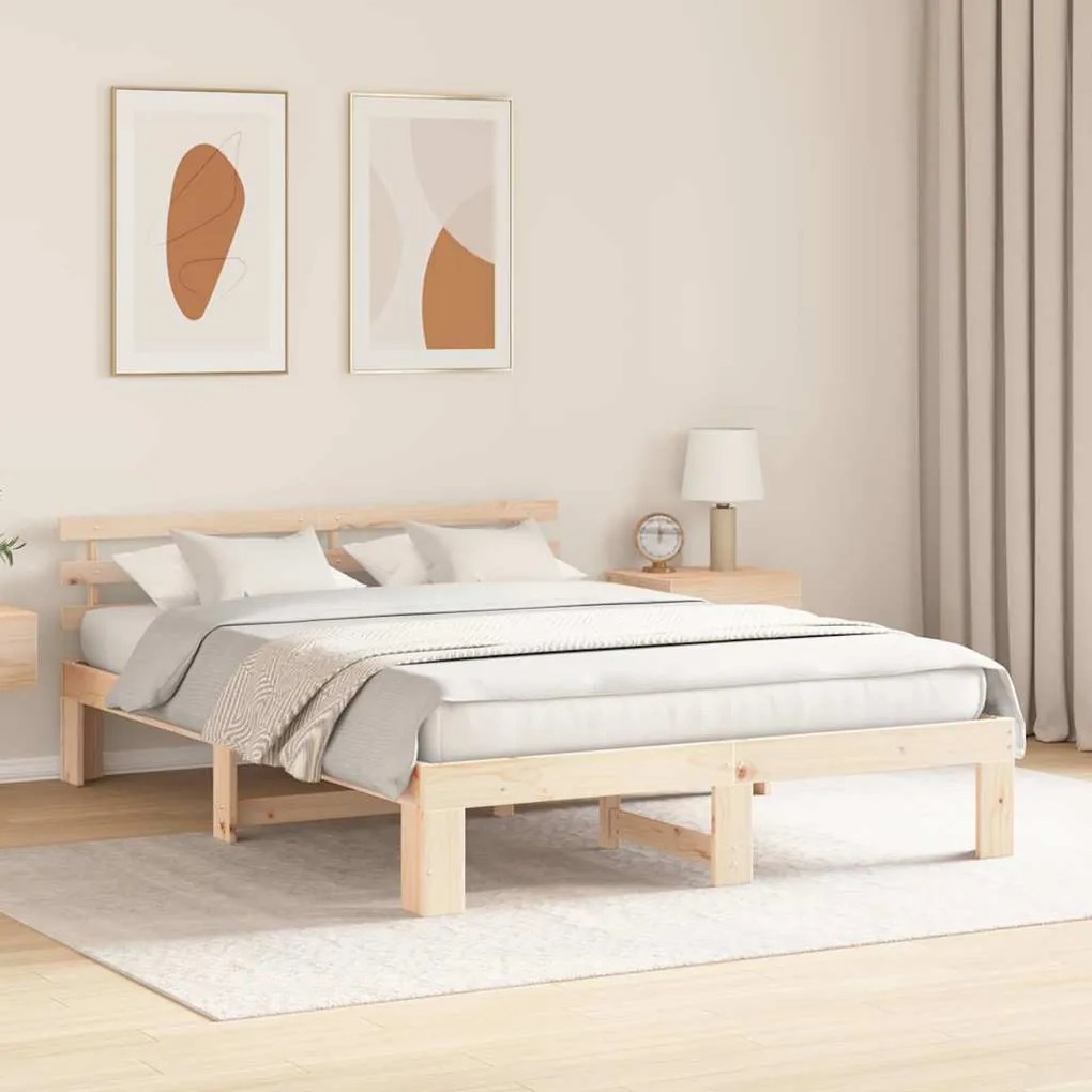 vidaXL Σκελετός Κρεβατιού Καφέ 150 x 200 cm Μασίφ ξύλο πεύκου