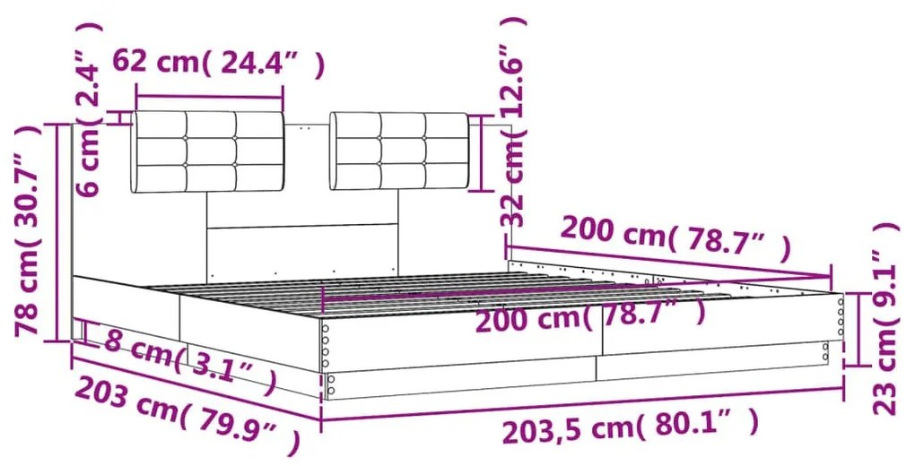 Πλαίσιο Κρεβατιού με Κεφαλάρι Γκρι Sonoma 200x200εκ. Επεξ. Ξύλο - Γκρι