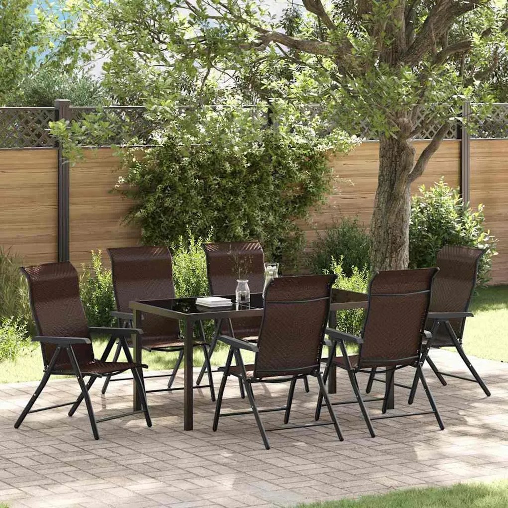 vidaXL Σέτ φαγητού για κήπο Ρυθμιζόμενο ύψος 7 pcs Καφέ Πολυ ράταν