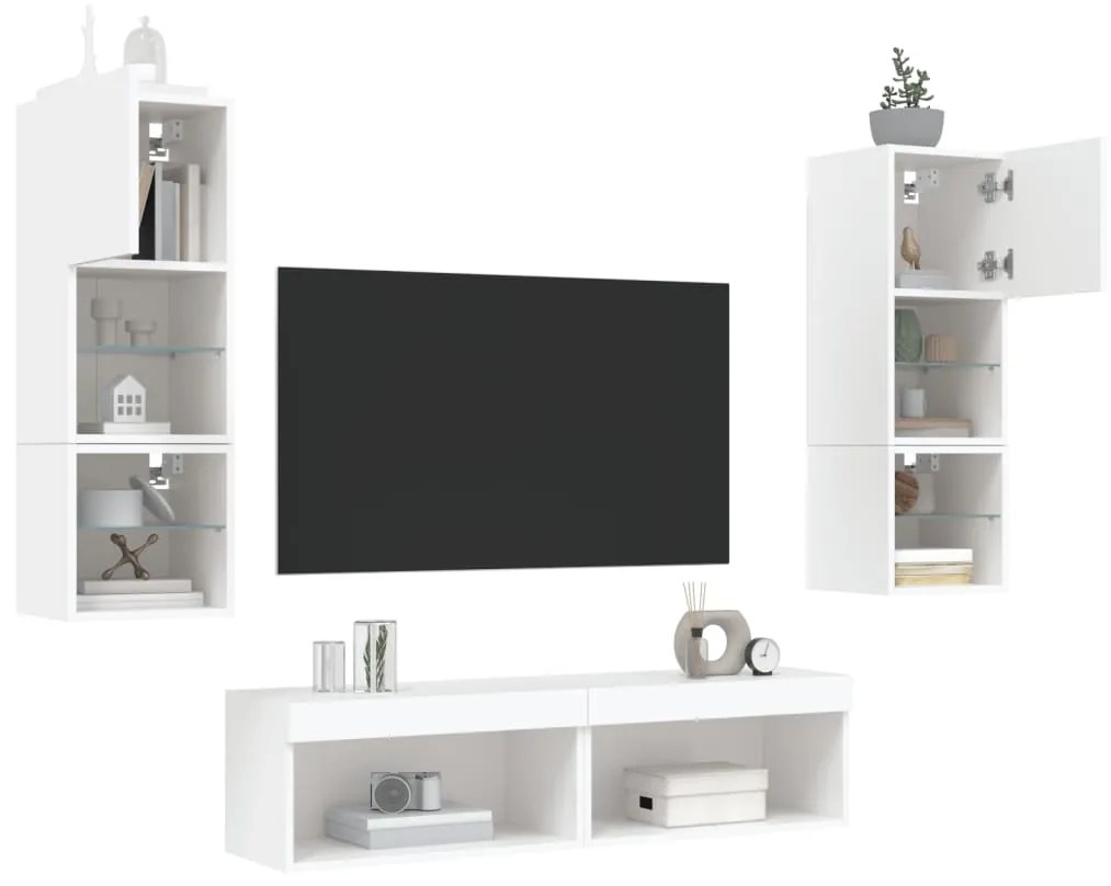 vidaXL Έπιπλα Τοίχου Τηλεόρασης 6 τεμ LED Λευκά από Επεξεργασμένο Ξύλο