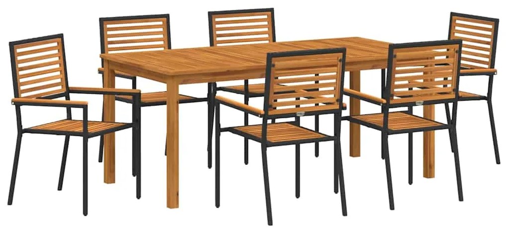 vidaXL Σέτ φαγητού για κήπο 7 pcs Μαύρο Πολυ ράταν