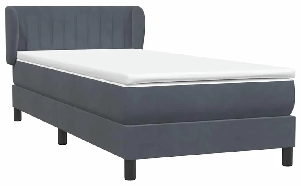 vidaXL Κρεβάτι Boxspring με Στρώμα Σκούρο Γκρι 90x210 εκ. Βελούδινο