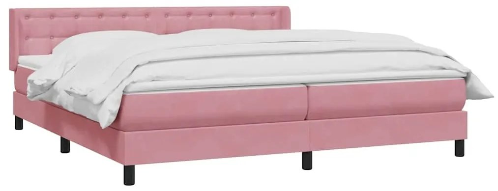 Κρεβάτι Boxspring με Στρώμα Ροζ 180x210 εκ. Βελούδινο - Ροζ