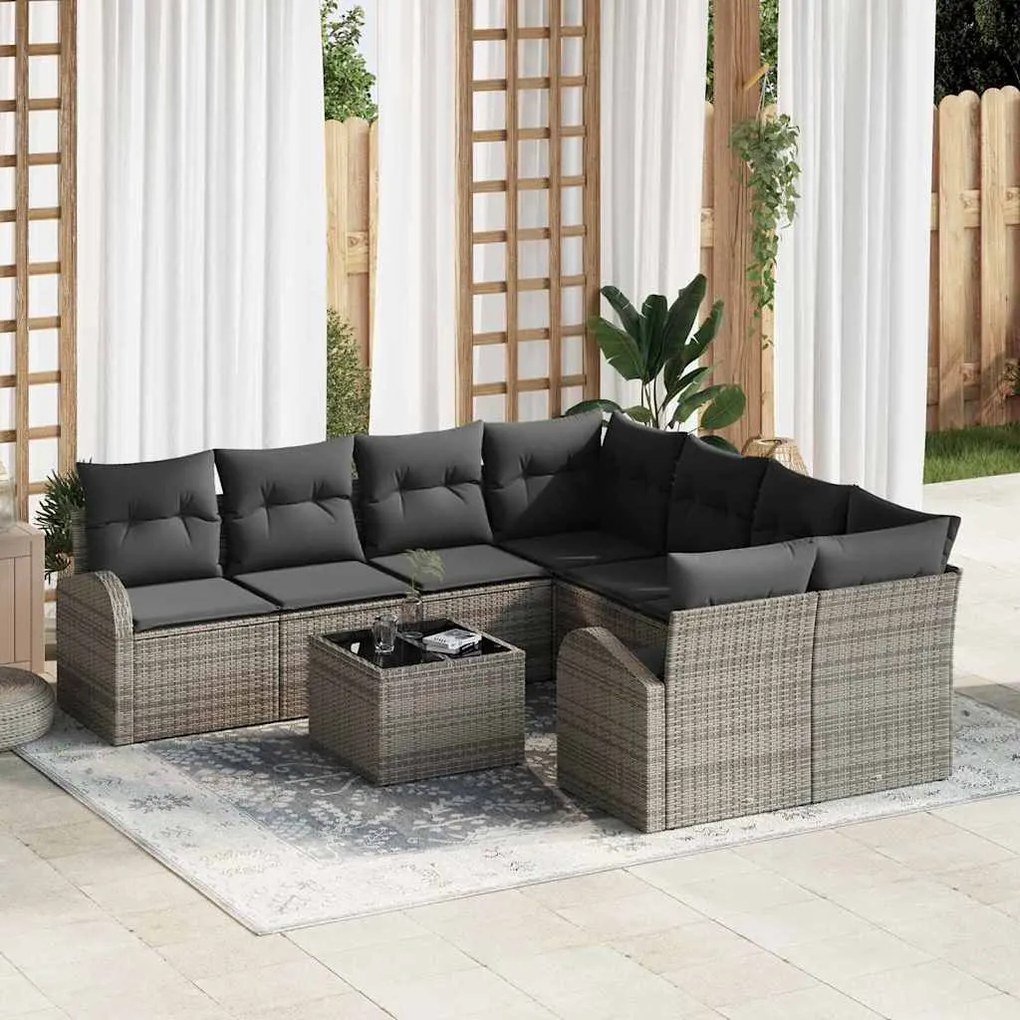 vidaXL Σετ Καναπέ Κήπου 9 pcs Γκρι και Σκούρο Γκρι 55 x 55 x 37 εκ
