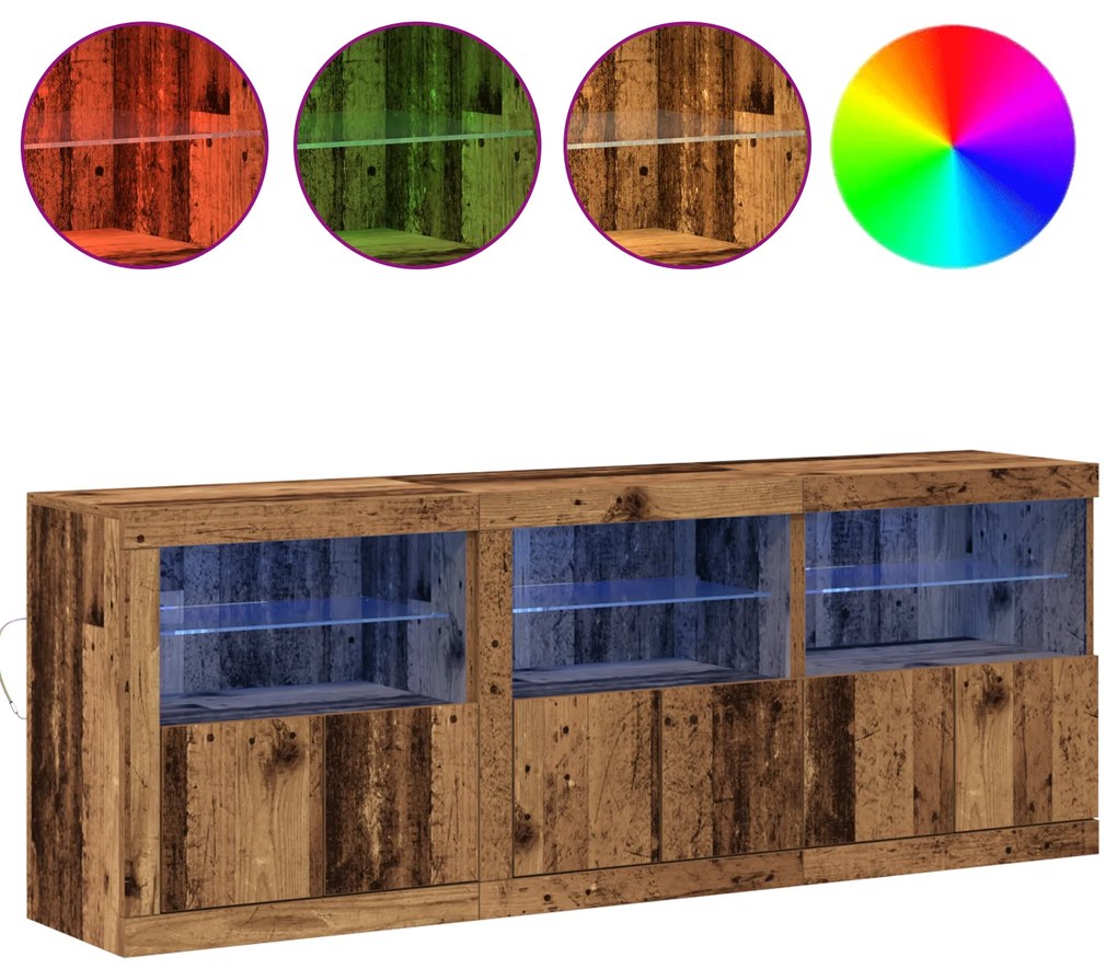vidaXL Μπουφές με LED Φώτα Παλιό Ξύλο 181.5x37x67 εκ. από Μηχανικά Ξύλα