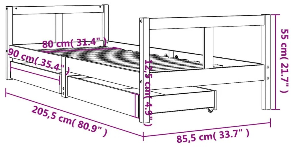 ΠΛΑΙΣΙΟ ΠΑΙΔΙΚΟΥ ΚΡΕΒΑΤΙΟΥ ΜΕ ΣΥΡΤΑΡΙΑ 80X200 ΕΚ. ΞΥΛΟ ΠΕΥΚΟΥ 834405