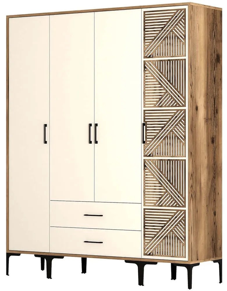 Ντουλάπα Τετράφυλλη Kumsal 845HCT5491 160x47,5x201,4cm Walnut-Cream Τετράφυλλη