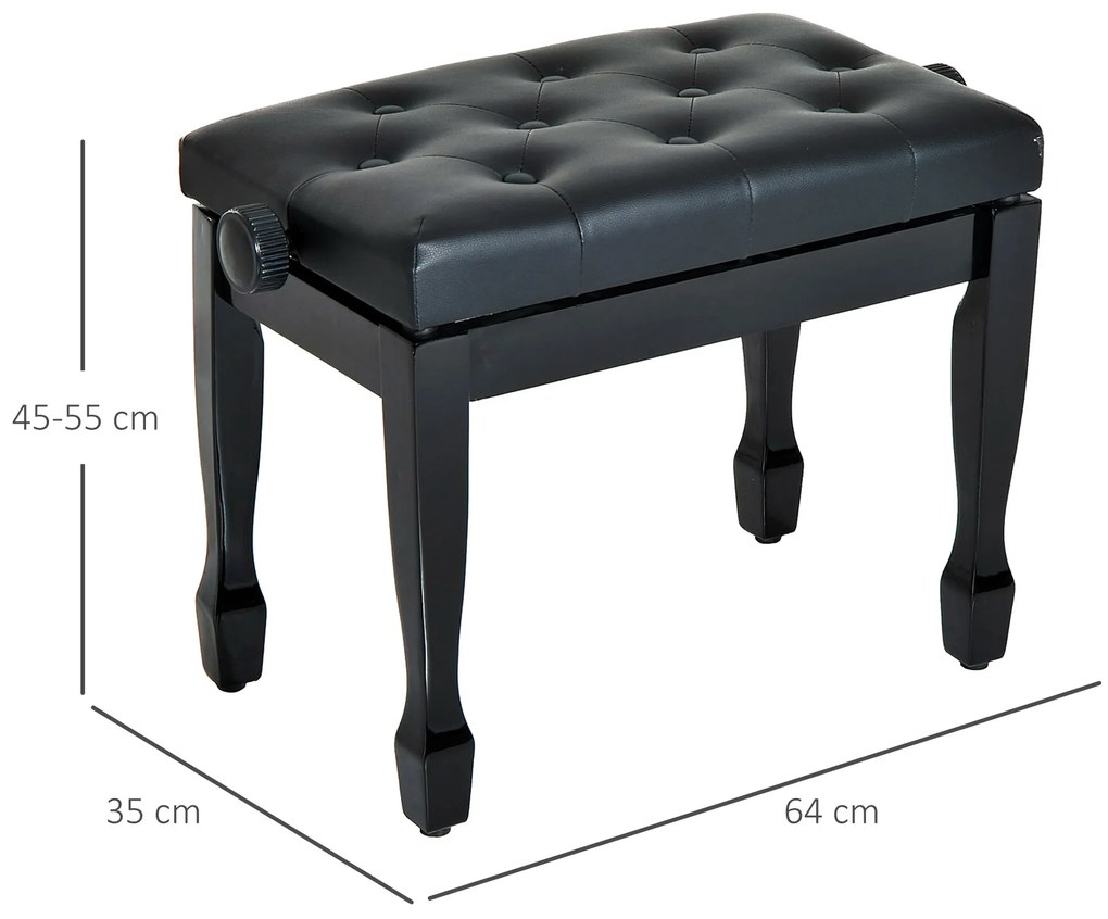 HOMCOM Ρυθμιζόμενο Ύψος Σκαμπό Πιάνου, Πάγκος Πιάνου από Συνθετικό Δέρμα, Σκαμπό Keyboard για Πιάνο Keyboard 64 x 35 x 45-55 cm Μαύρο