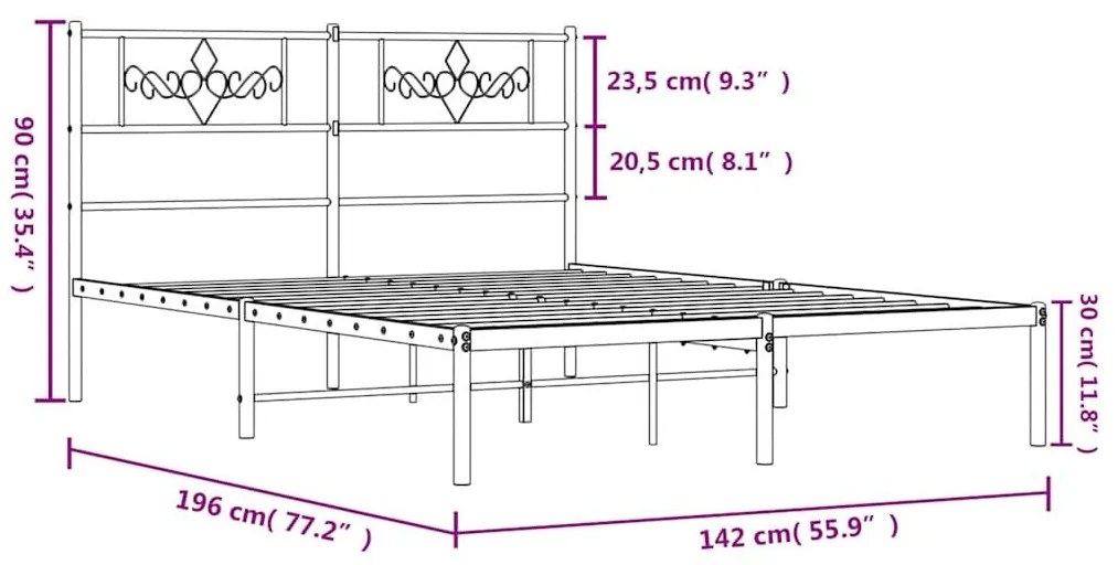 Πλαίσιο Κρεβατιού με Κεφαλάρι Λευκό 135 x 190 εκ. Μεταλλικό - Λευκό