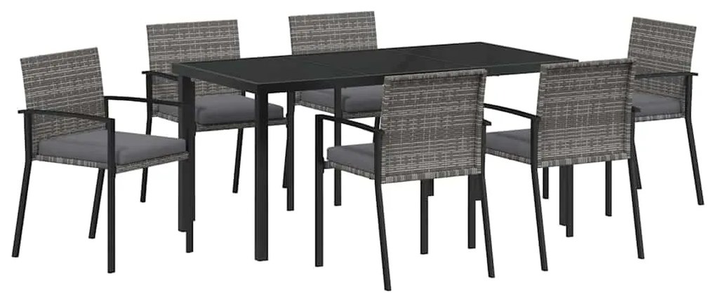 vidaXL Σέτ φαγητού για κήπο 7 pcs Γκρι Πολυ ράταν