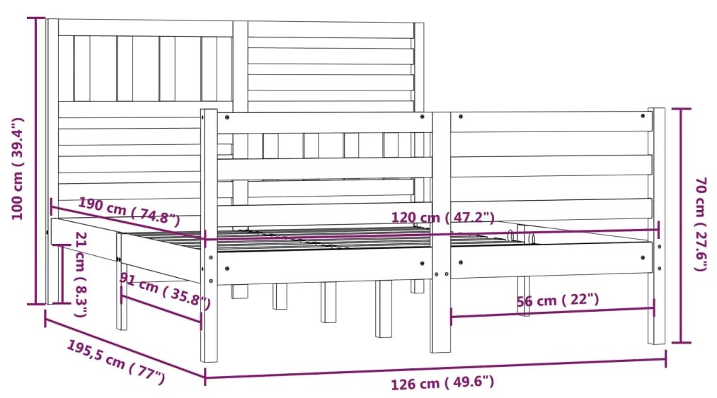 ΠΛΑΙΣΙΟ ΚΡΕΒΑΤΙΟΥ 120 X 190 ΕΚ. ΑΠΟ ΜΑΣΙΦ ΞΥΛΟ 4FT SMALL DOUBLE 3101058