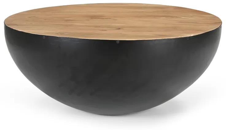 Τραπέζι σαλονιού Coffelty Inart μαύρο μέταλλο-μασίφ ξύλο ακακίας Φ90x40εκ Model: 307-000005