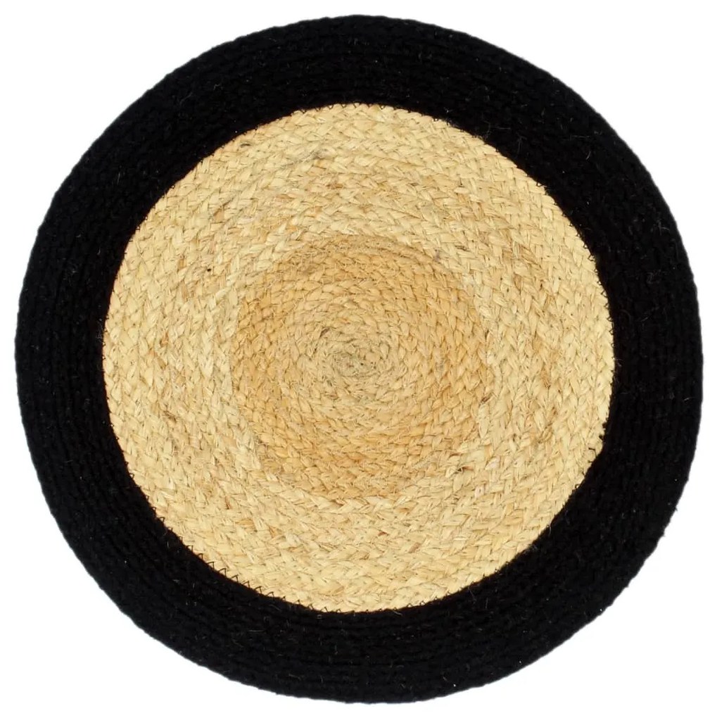 vidaXL Σουπλά Στρογγυλά 6 τεμ. Φυσικό/Μαύρο 38 εκ. από Γιούτα/Βαμβάκι