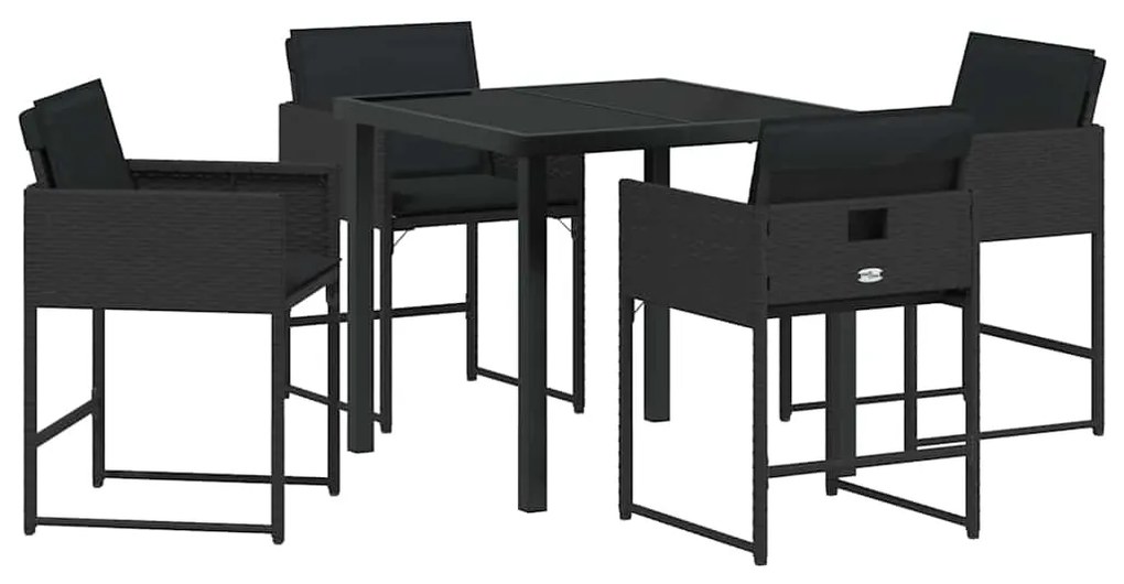 vidaXL Σέτ φαγητού για κήπο με μαξιλάρι 5 pcs Μαύρο συνθετικό ρατάν