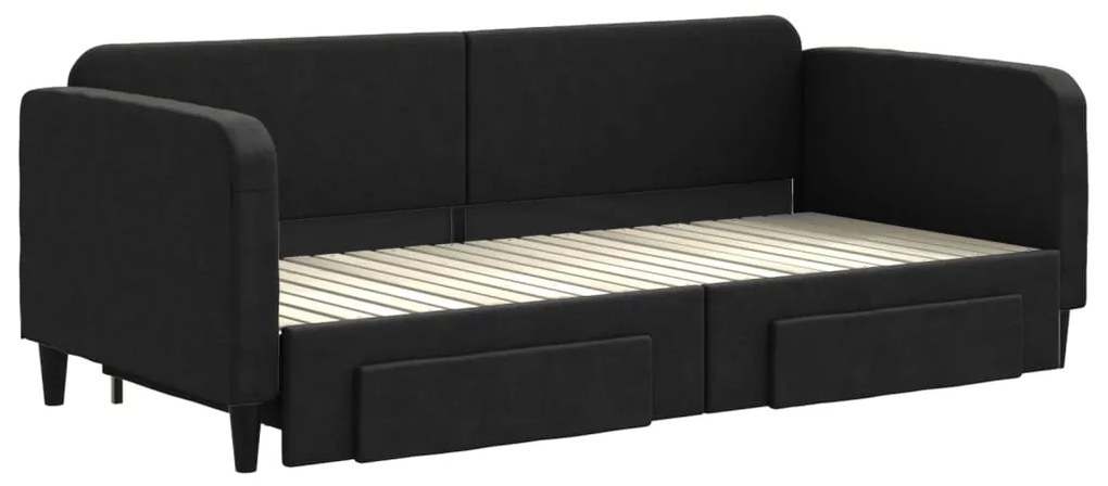 vidaXL Καναπές Κρεβάτι Συρόμενος Μαύρος 90x200 εκ. Ύφασμα &amp; Συρτάρια