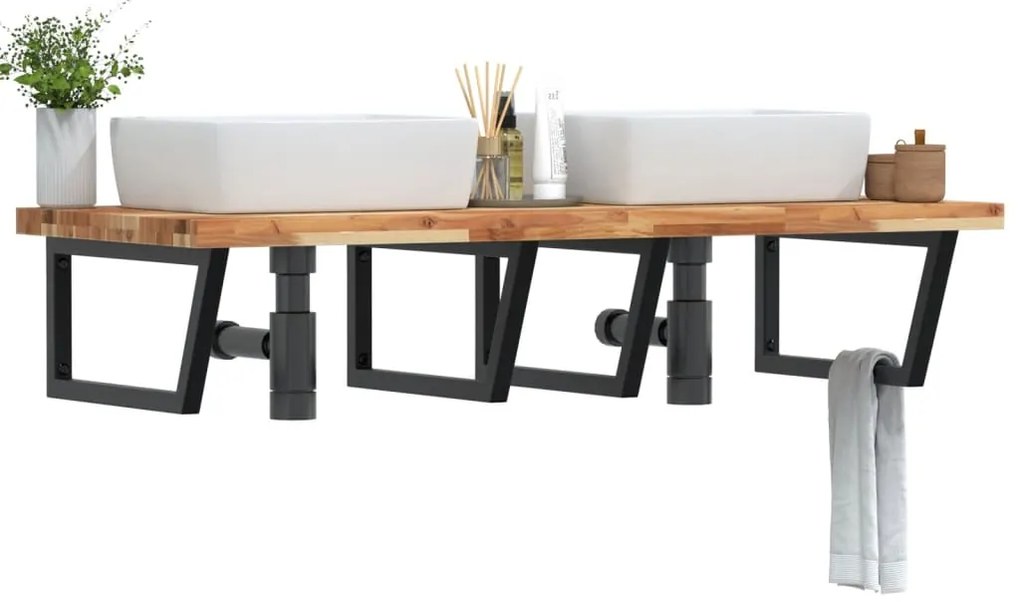 vidaXL Ράφι Νιπτήρα Τοίχου από Ατσάλι / Μασίφ Ξύλο Ακακίας
