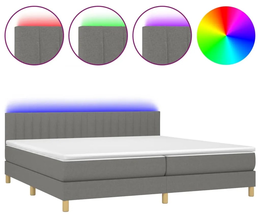 ΚΡΕΒΑΤΙ BOXSPRING ΜΕ ΣΤΡΩΜΑ &amp; LED ΣΚ.ΓΚΡΙ 200X200ΕΚ. ΥΦΑΣΜΑΤΙΝΟ 3133902