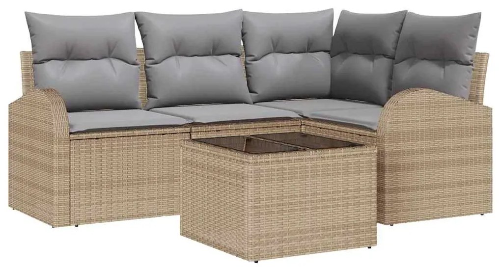 vidaXL Σετ Καναπέ Κήπου με μαξιλάρι 5 pcs Μπεζ Πολυ ράταν