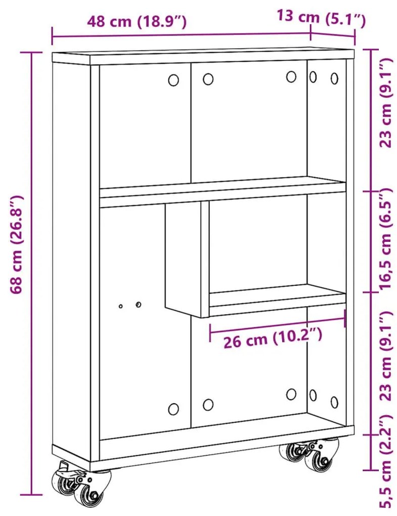 Τρόλεϊ Αποθήκευσης Στενό Γκρι Σκυρ. 48x13x68 εκ. Επεξ. Ξύλο - Γκρι