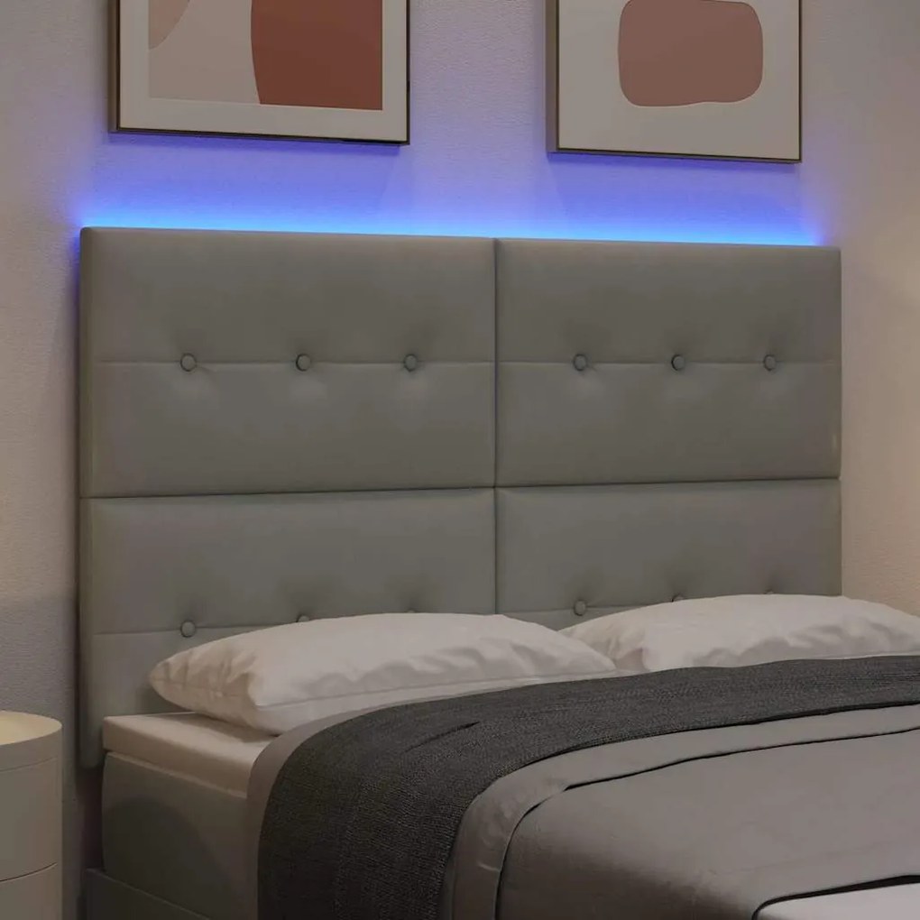 vidaXL Κεφαλάρι με φώτα λωρίδας LED Ανοιχτό γκρι 72 cm Βελούδο