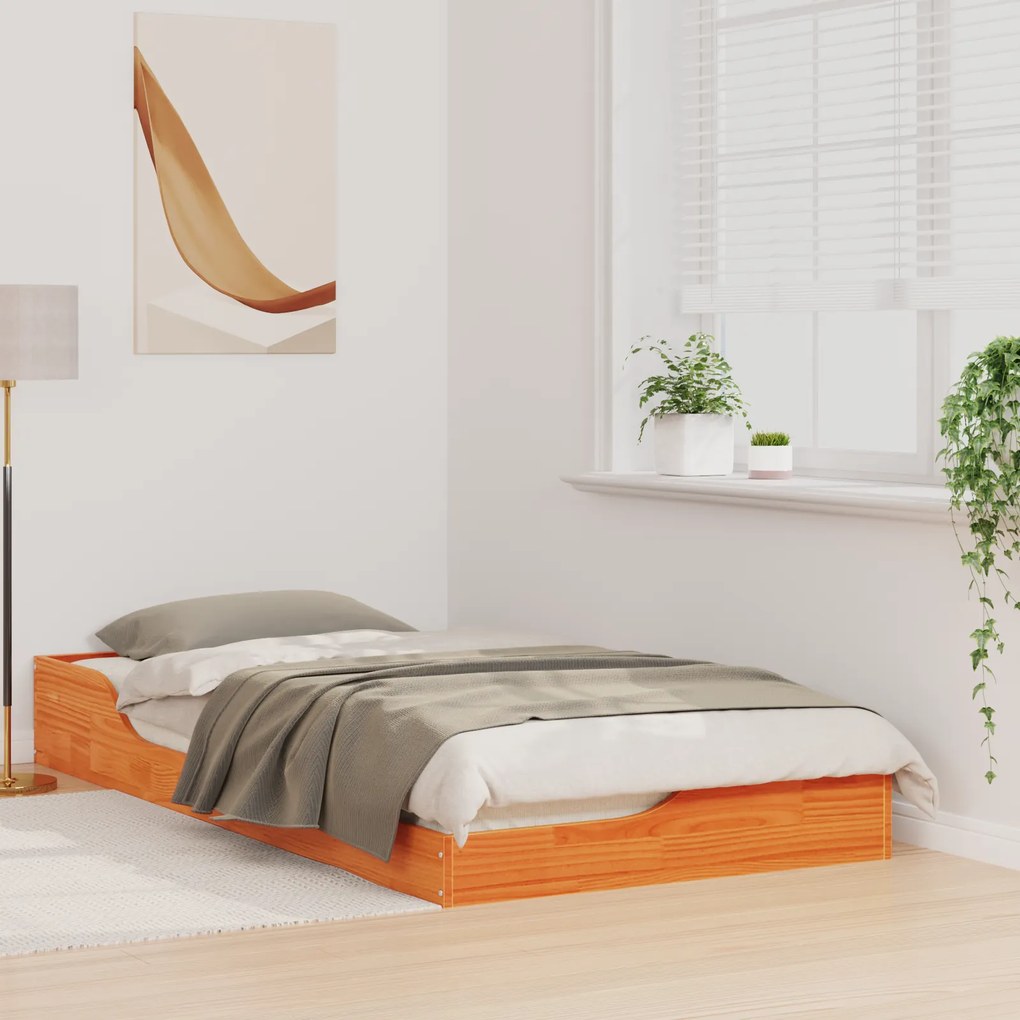 vidaXL Κρεβάτι δαπέδου Καφέ κεριού 75 x 190 cm Συμπαγές ξύλο πεύκου