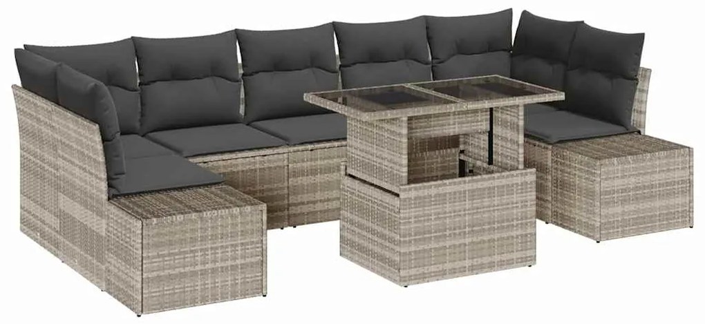 vidaXL Σετ Καναπέ Κήπου με μαξιλάρι 8 pcs Ανοιχτό Γκρι και Σκούρο Γκρι
