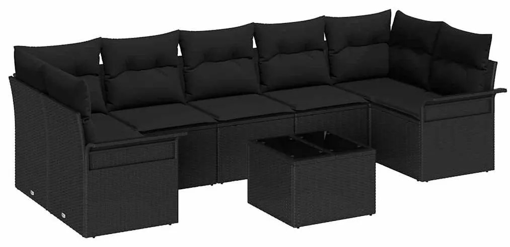 vidaXL Σετ Καναπέ Κήπου 8 pcs Μαύρο Πολυ ράταν
