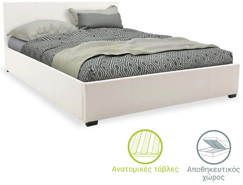 Κρεβάτι Norse pakoworld  pu λευκό με αποθηκευτικό χώρο 160x200εκ