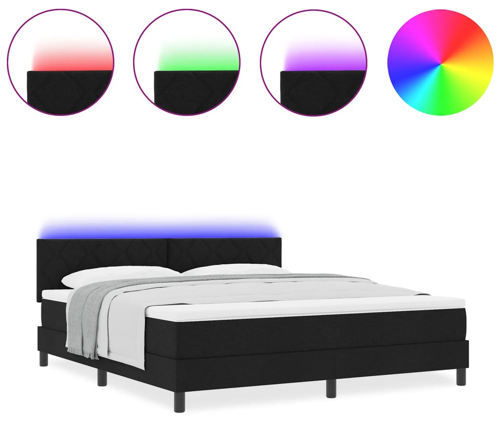 vidaXL Κρεβάτι με Στρώμα & LED Μαύρο 180x200 cm Ύφασμα