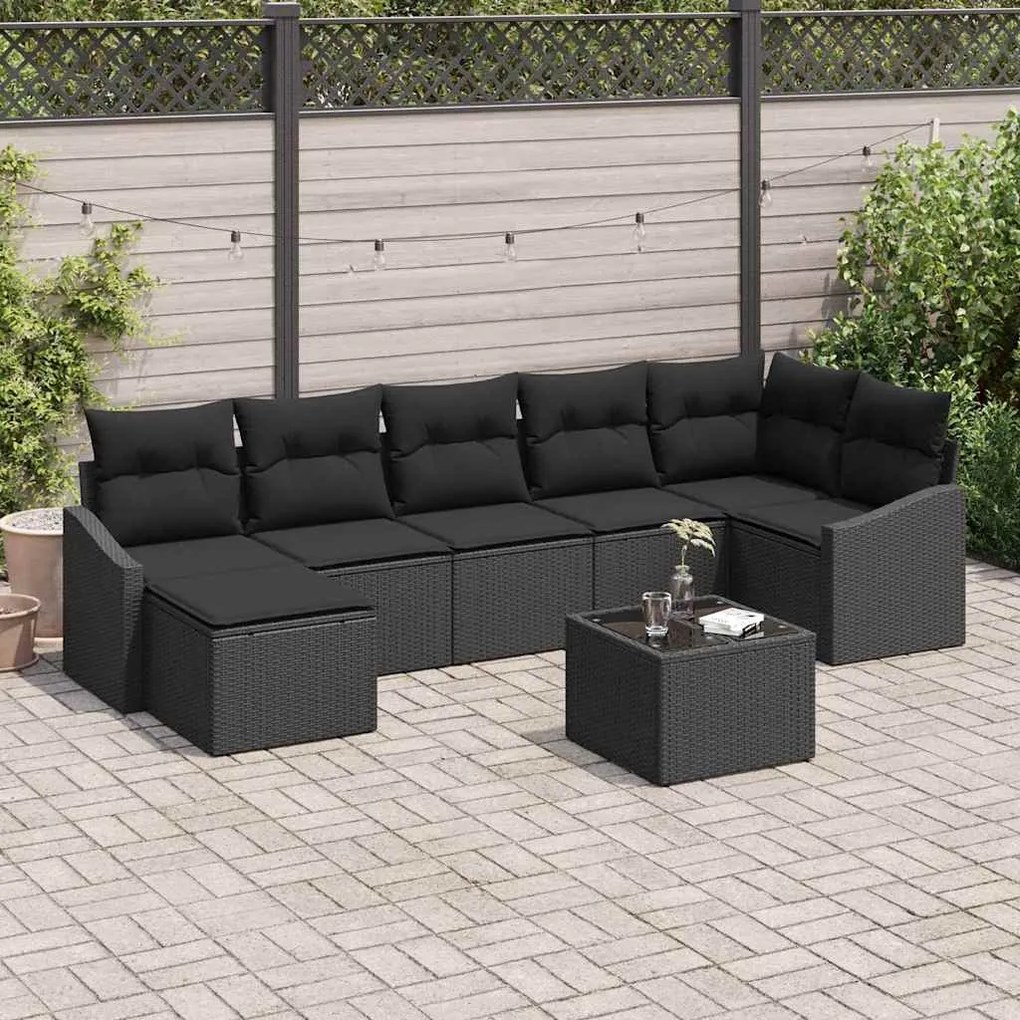 vidaXL Σετ Καναπέ Κήπου 8 pcs Μαύρο Πολυ ράταν