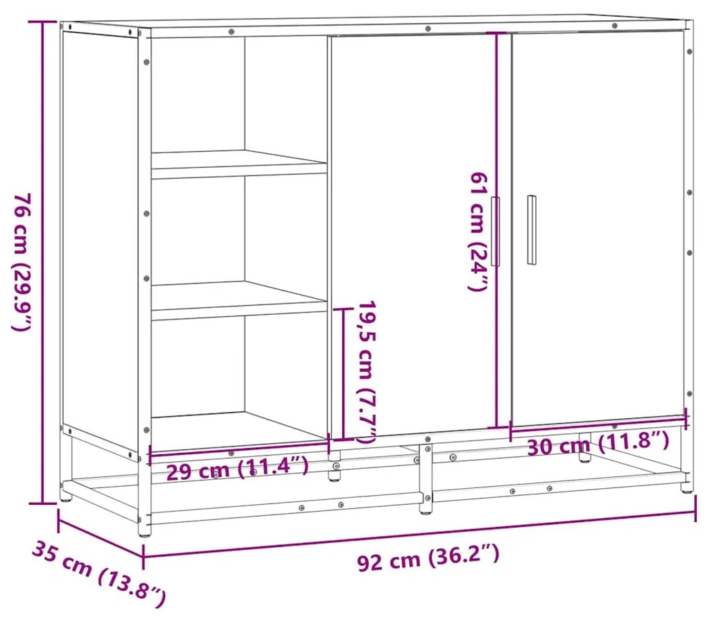 Sideboard Γκρι Sonoma 92x35x76 cm Ξύλινο μηχανουργικό ξύλο - Γκρι