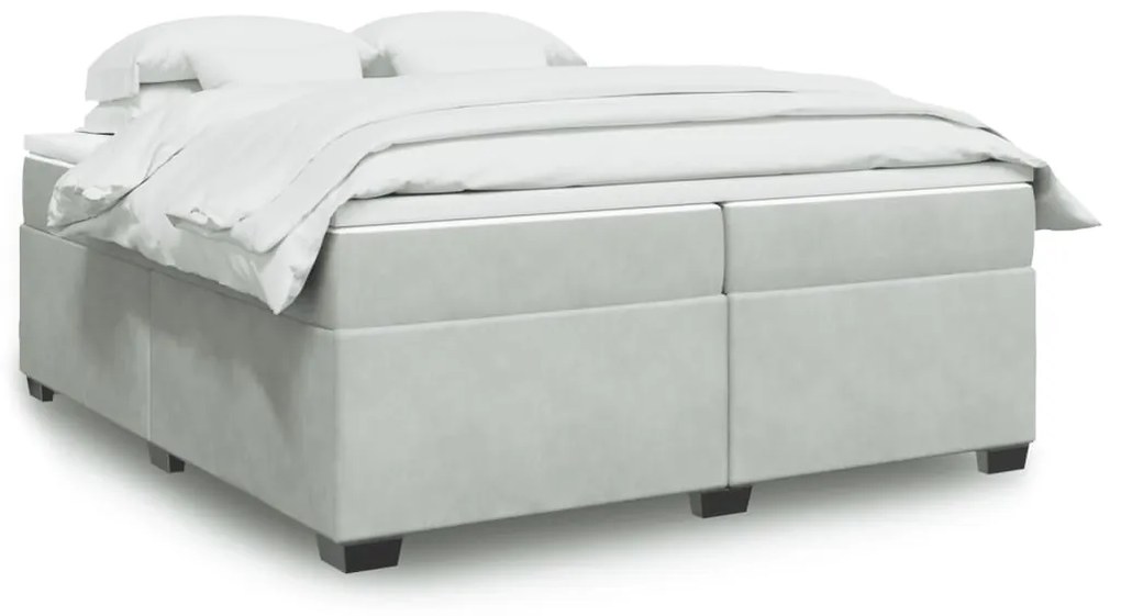 vidaXL Κρεβάτι Boxspring με Στρώμα Ανοιχτό Γκρι 200x200 εκ. Βελούδινο