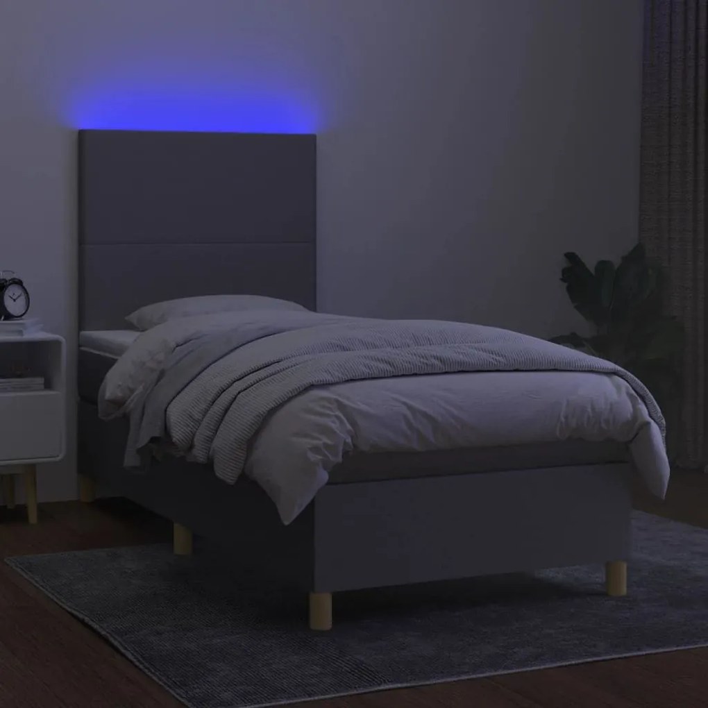 Κρεβάτι Boxspring με Στρώμα &amp; LED Αν.Γκρι 100x200εκ. Υφασμάτινο - Γκρι